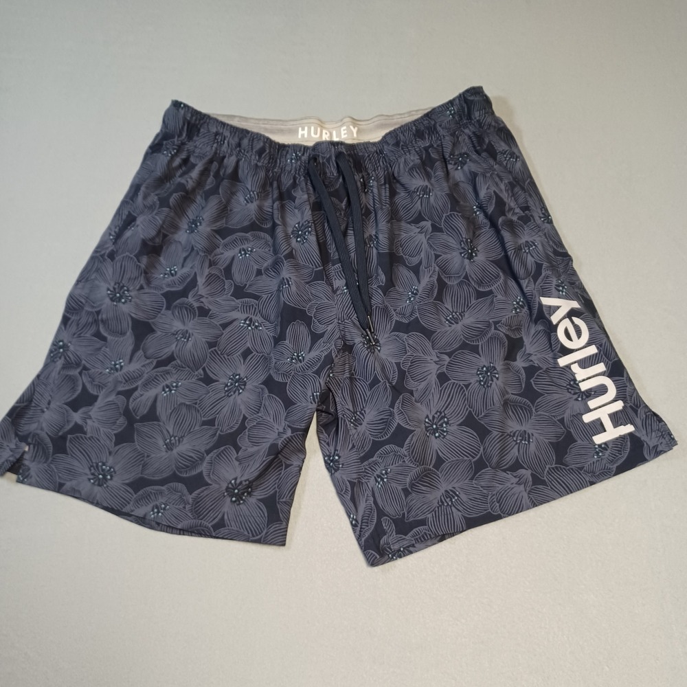 Hurley Mens XXL Swim Trunks Gray Floral Board Shorts Elastic Waist Mesh Lined